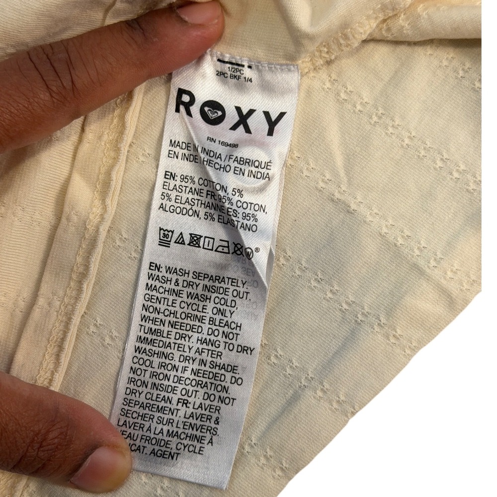 Y2K Roxy Cream Pointelle Knit Long Sleeve Henley Cropped Top Small Coquette Surf - Picture 6 of 6